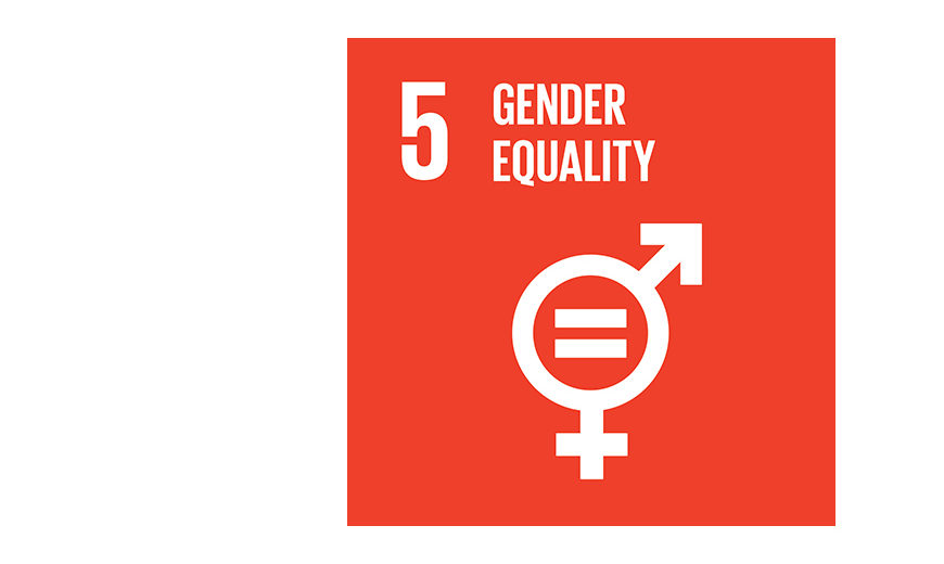 A combined male/female icon with an equality sign in the middle on a red background.